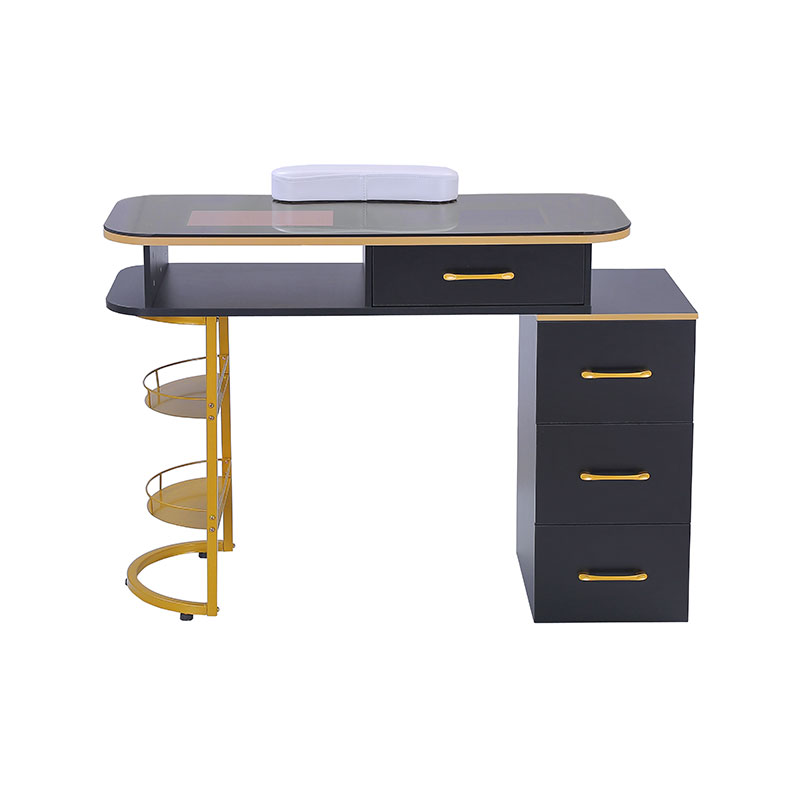 HZ2055 / HZ2055B Manikur meja atas kaca stesen meja kuku dengan 4 laci & rak penyimpanan 2 tingkat