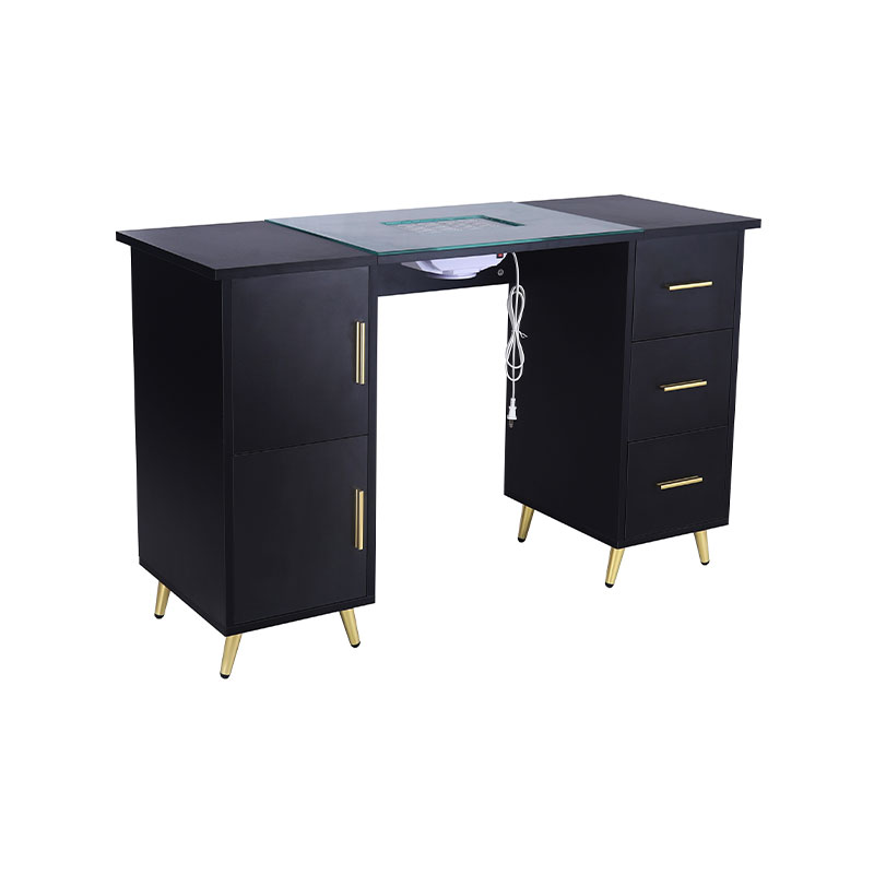 HZ2042PK / HZ2042BK Meja kuku meja manikur untuk teknologi kuku dengan bahagian atas kaca & rehat pergelangan tangan