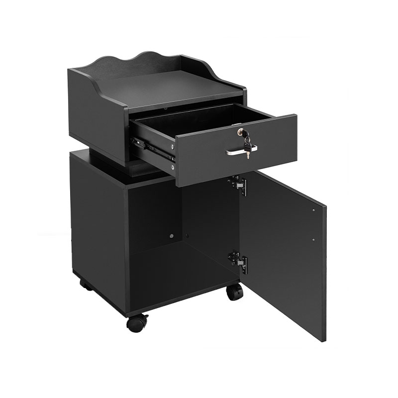 HZ2021 Kabinet simpanan stesen salun hitam dengan roda